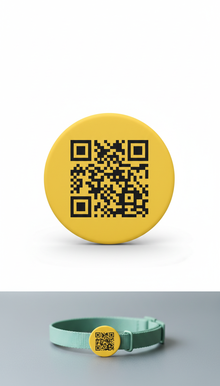 Médaille QR chien jaune signal
