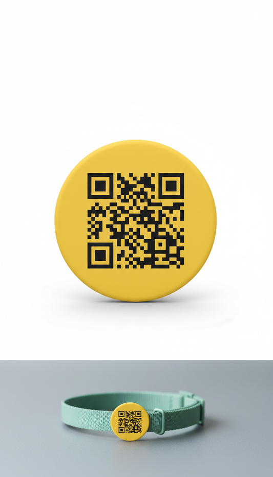 Médaille QR chien jaune signal